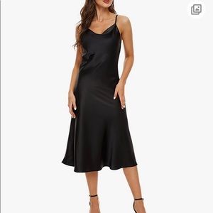 Black satin midi dress